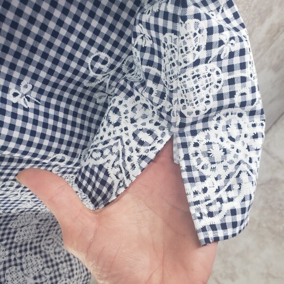 Alfred Dunner Blue Check Button Front Roll Tab Short Sleeve Shirt Womens Size M - Picture 3 of 10